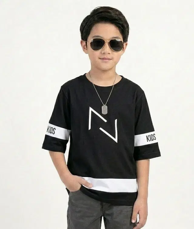 Cotton Blend Printed T-shirt for Boys, Black (10-11 Years)