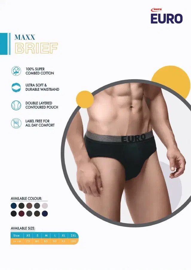 Rupa Euro Maxx Brief for Men  Assorted (95 CM) Pack of 1