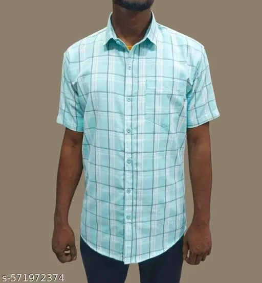 Cotton Blend Checked Shirt for Men, Teal Half (M) Pack of 1