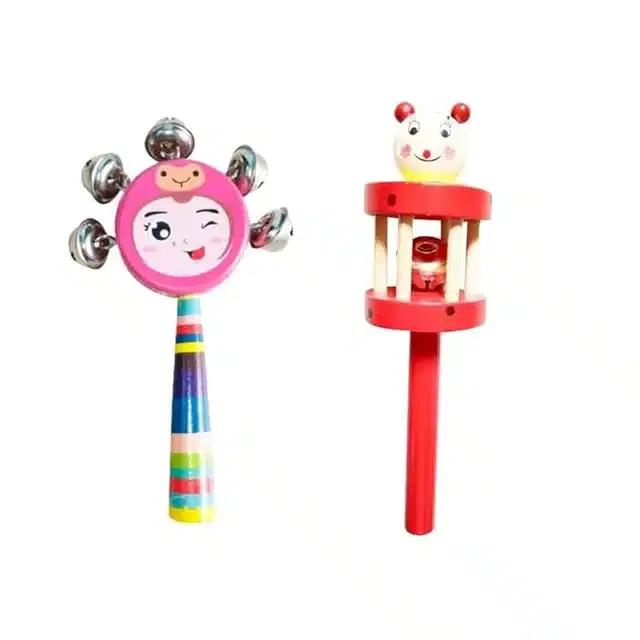 Wooden Rattle Toys for Kids, Multicolor, Set of 2