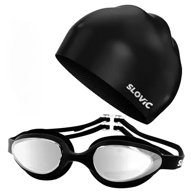 Slovic Basic Adult Swimming Goggles And Cap Combo, Grey