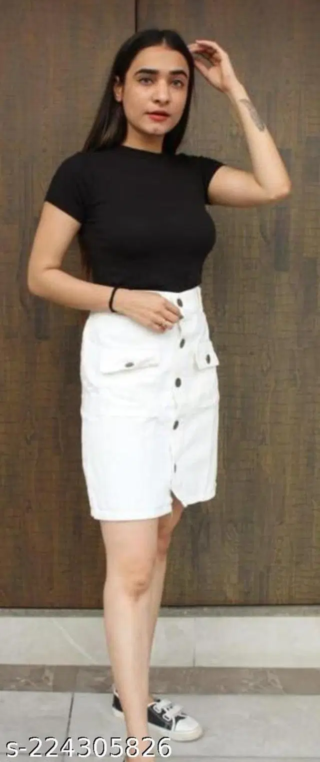 Denim Skirt for Women (White, 28)