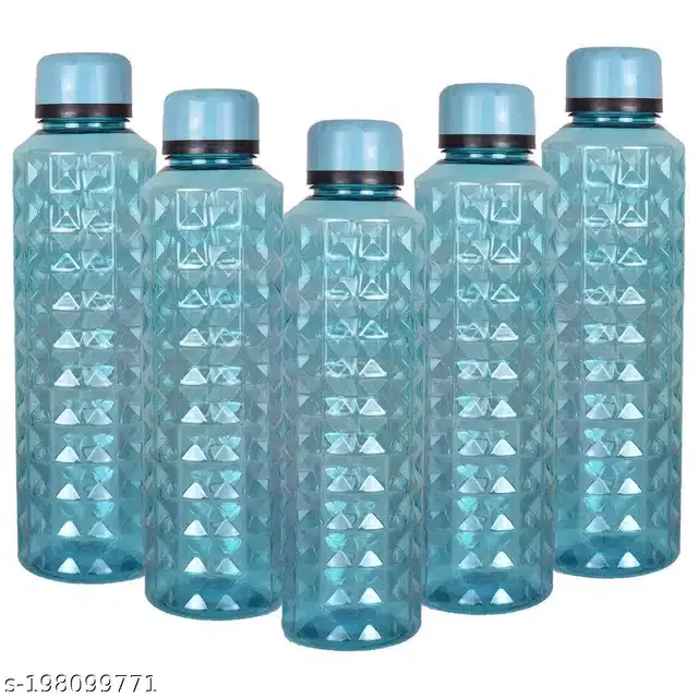 Plastic Water Bottles Set, Pack of 5, Blue, 1000 ml