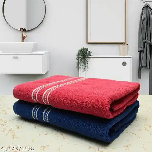 Cotton Bath Towels, Navy Blue & Red, Pack of 2