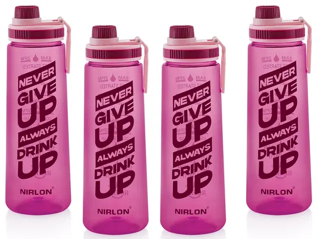 Nirlon Clear Sip Motivational Fitness Sport Water Bottle 800Ml Set Of 4 & Time Maker, Leak-Proof, Bpa-Free, Toxin Free Plastic Drink Bottle Design For Unisex At Gym, School, Office ( Purple )