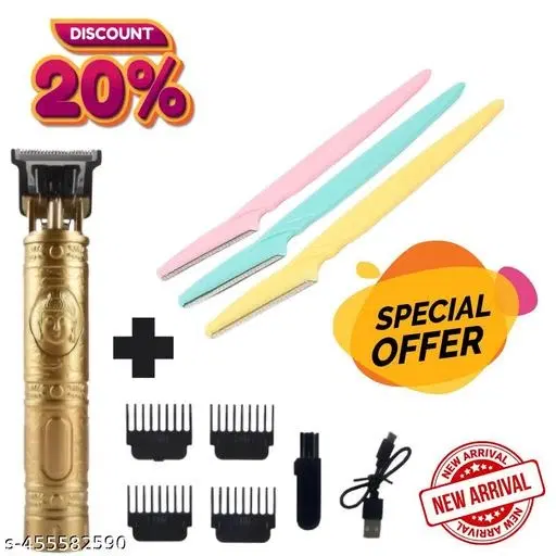Metal Buddha Style Trimmer for Men with 3 Pcs Face Razor, Multicolor, Set of 2