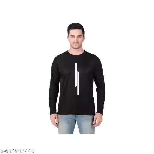 Printed Round Neck T-Shirt for Men (Black, M)
