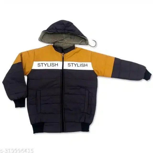 Nylon Full Sleeves Hooded Jacket for Girls (Mustard & Navy Blue, 0-1 Years)