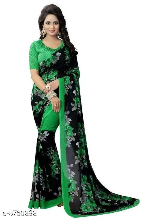 Georgette Printed Saree for Women, Green (6.3 m)