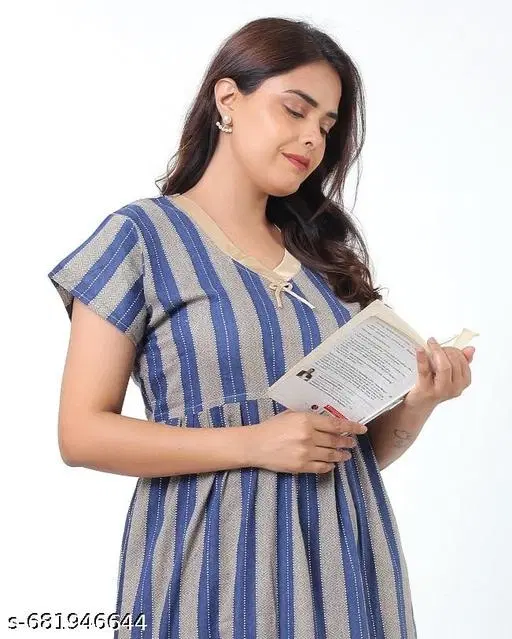 Satin Soft & Attractive Nightdress for Women & Girls , Blue (M)