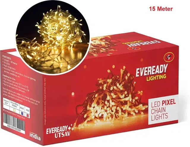 Eveready Pixel 72 Led Ladi | Decorative and Festive Lighting | High Brightness | Bis Approved | Made in India | Warm White - 15 Meter
