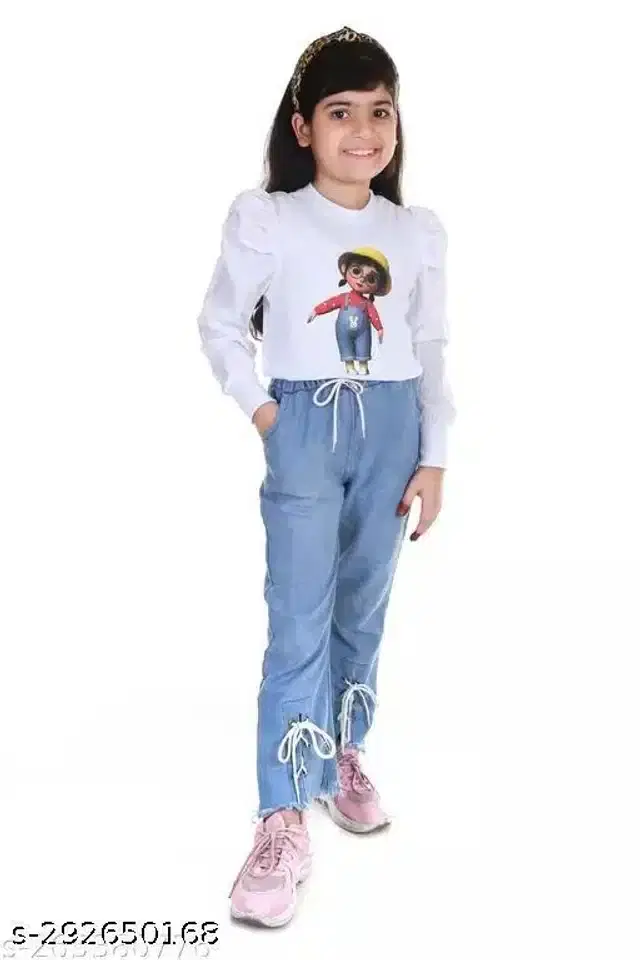 Full Sleeves Top for Girls (White, 5-6 Years)