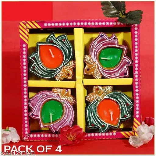 Lotus Shape Candles for Home Decoration, Pack of 4