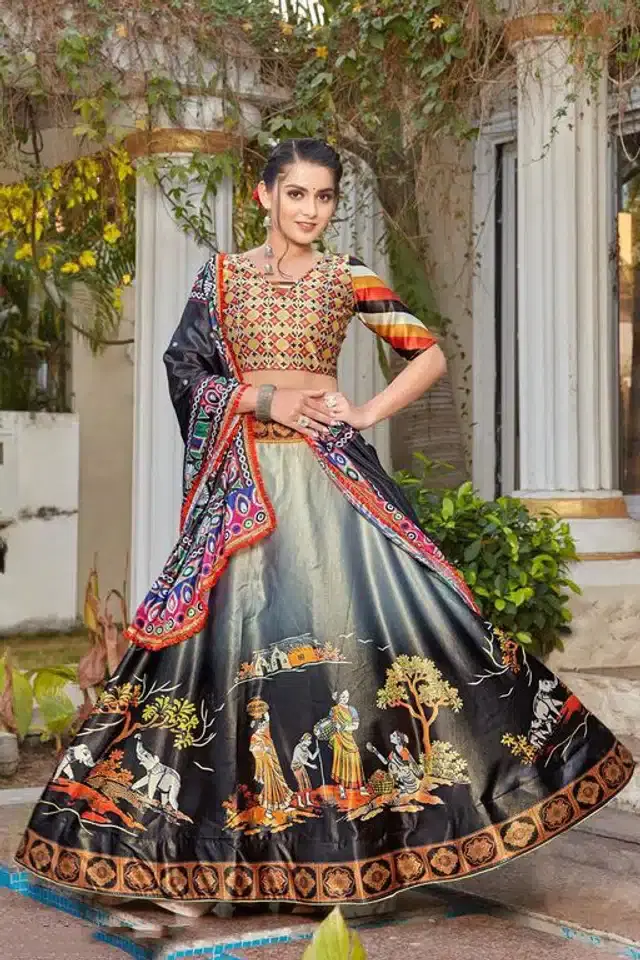 Digital Printed Unstitched Lehenga Choli for Women (Multicolor)