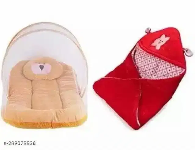 Baby Sleeping Bag with Mosquito Net, Tan & Red, Set of 2