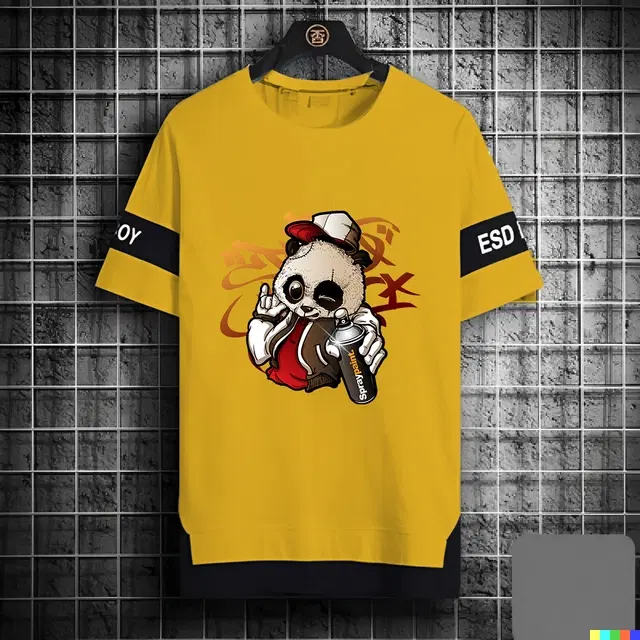 Half Sleeves Printed Round Neck Oversize T-Shirt for Men (Mustard, XL)