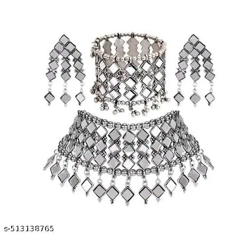 Fancy Jewelry Set For Women's & Girl's || Mirror Neckless || Mirror Bangle || Mirror Jewelry Set For Women and Girls (Pack of 2 Pcs)