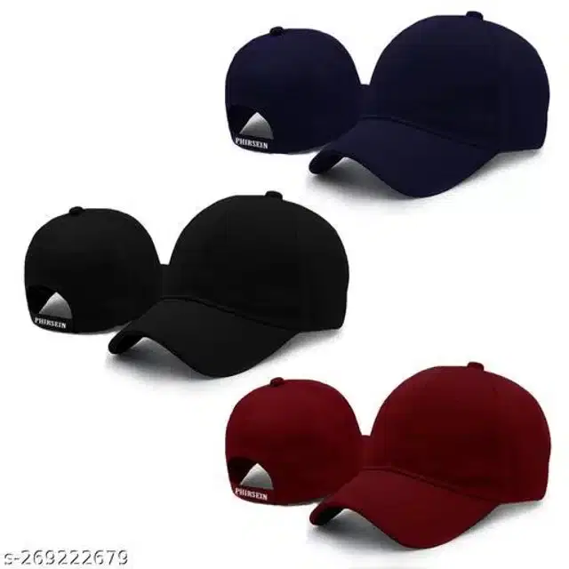 Cotton Caps for Men & Women, Set of 3 (Multicolor)