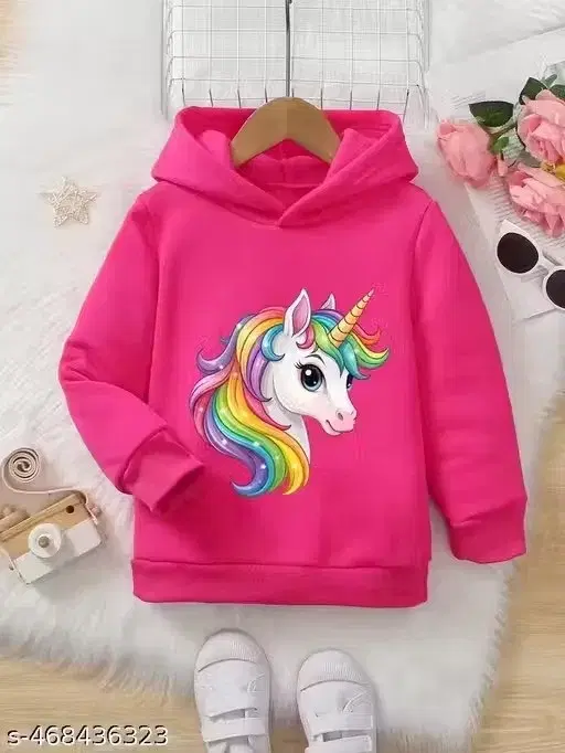 Light Fleece Printed Hoodie for Girls, Pink (8-10 Years)