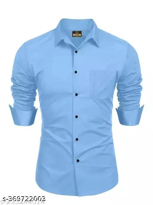 Solid Cotton Shirt Fabric for Men (Blue, S)