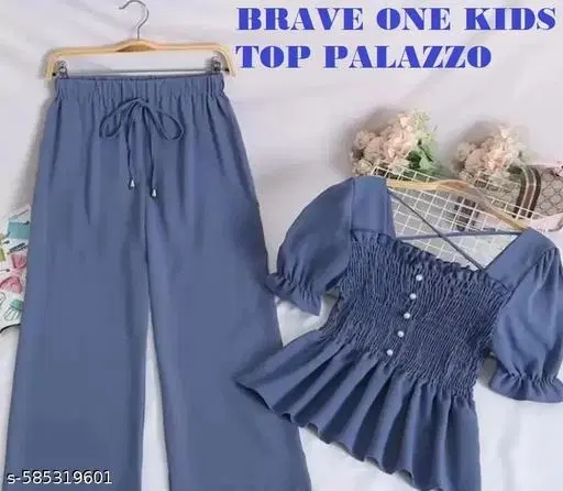 Rajasthani Printed Crepe Cord Set for Girls (Blue, 10-11 Years)
