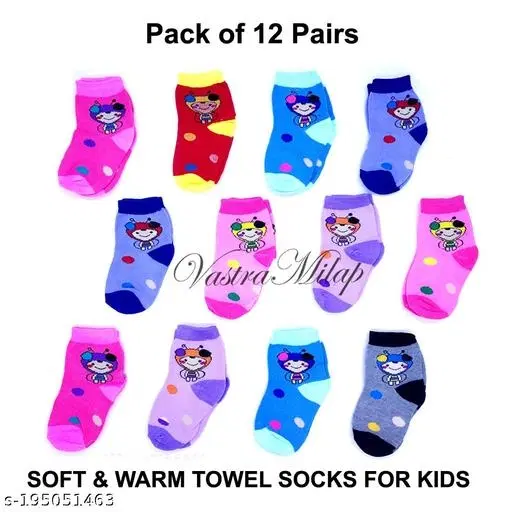 Woolen Socks for Kids, Set of 12 (Multicolor, 0-3 Months)