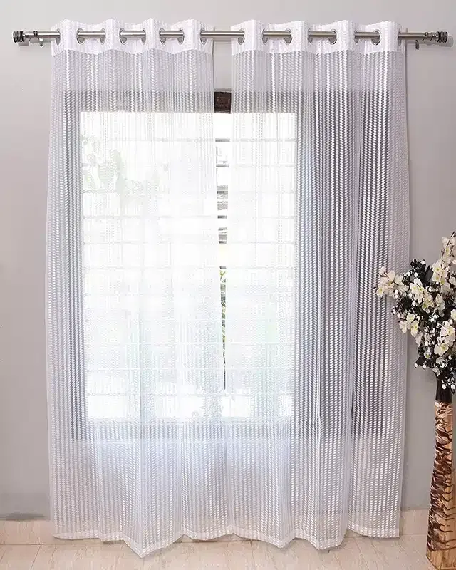 Polyester Solid Door & Window Curtains, White, 7 feet