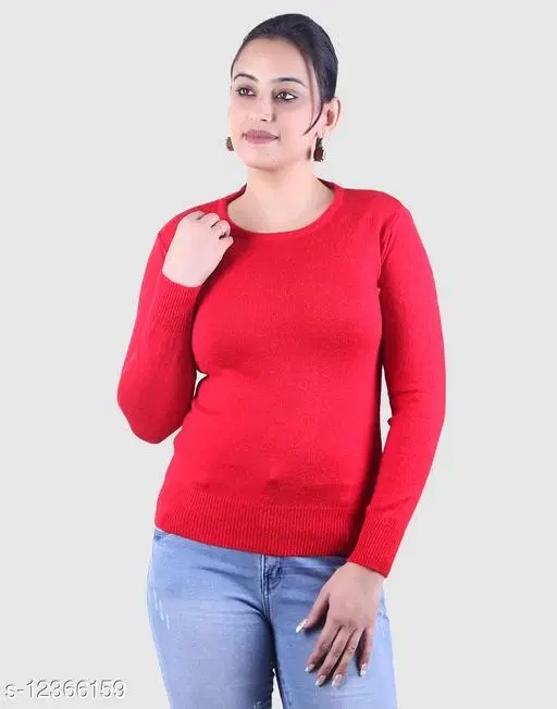 Acrylic Solid Sweater for Women (Red, M)