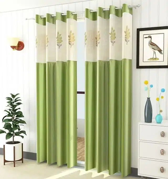Long Crush Door & Window Curtains, Pack of 2, Green, 5 feet