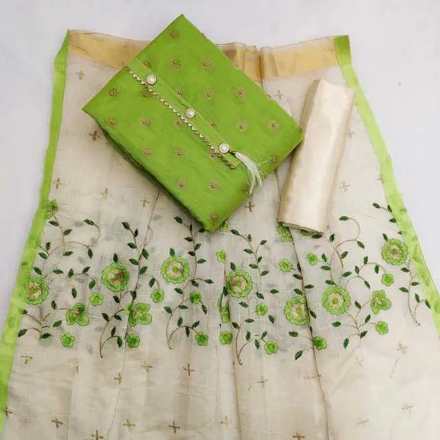 Women's Unstiched Dress Material Suit (Green) (VK-226)