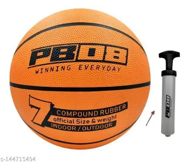 Rubber Basketball, Size 7 with Inflation Needle & Air Pump, Multicolor, Set of 1