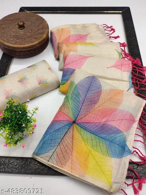 Chanderi Silk Printed Saree for Women, Multicolor (6.3 m)