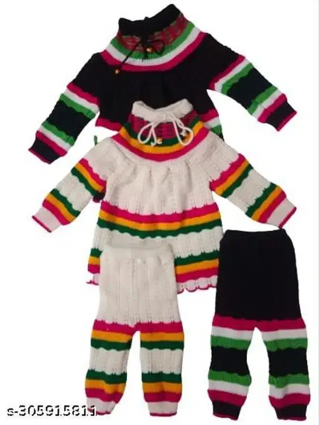 Woolen Sweater & Pant for Girls, Set of 2 (Multicolor, 6-9 Months)