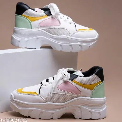 Colorblocked Synthetic Sneakers for Women (Multicolor, IND-7)