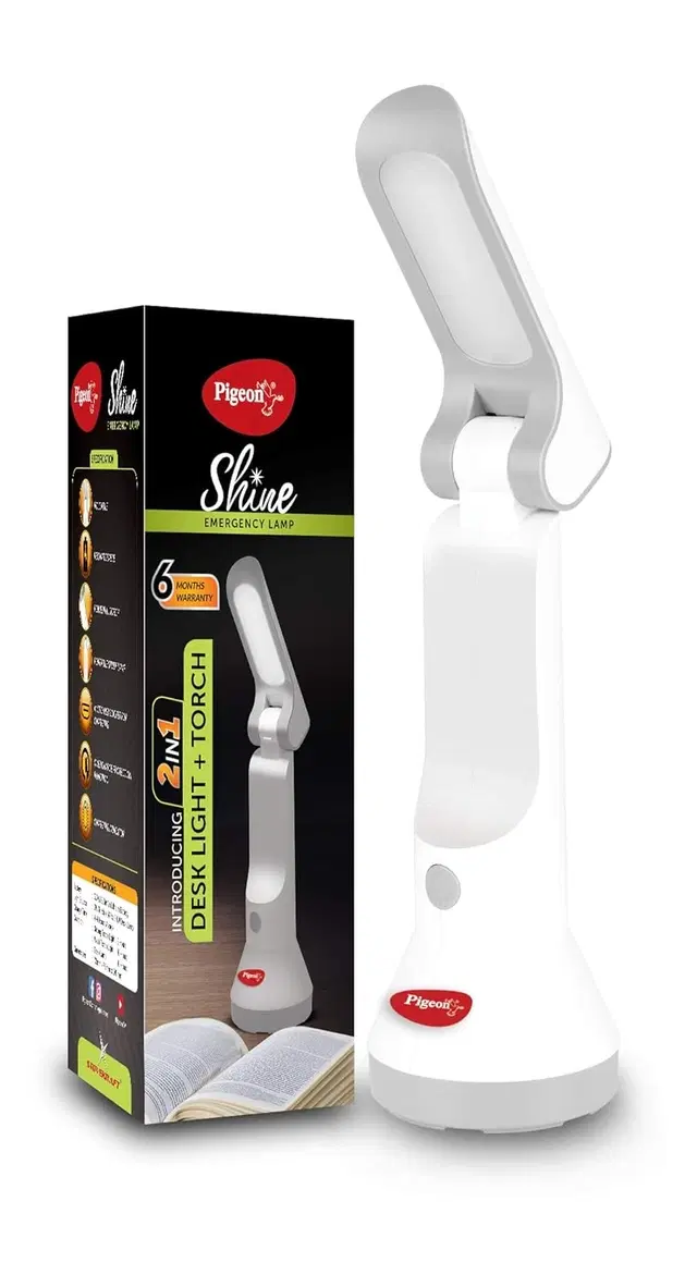 Pigeon Shine 2 in one desk and 10 hr Torch Emergency Light, White, Pack of 1
