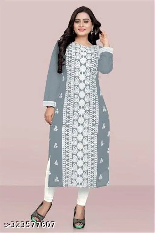 Georgette Embroidered Kurti for Women (Grey, XXL)