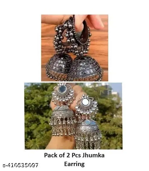 latest pack of 2 Big Oxidised Jhumka Earrings