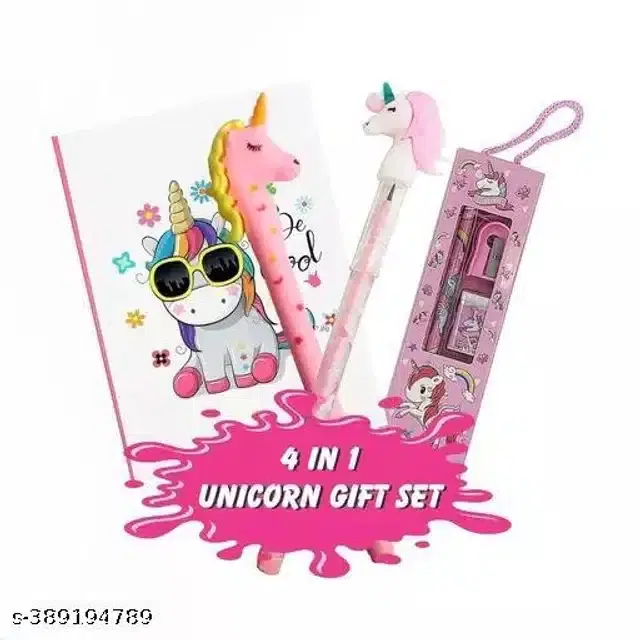 Unicorn Theme Diary with Pen, Pencil & Pencil Kit, Multicolor, Set of 4