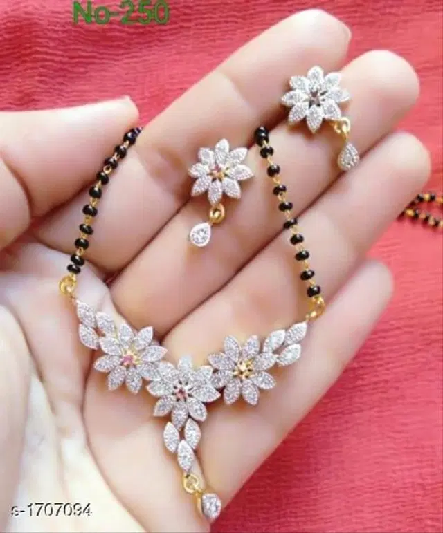 Alloy Mangalsutra with Earrings for Women, Set of 1 (Multicolor)