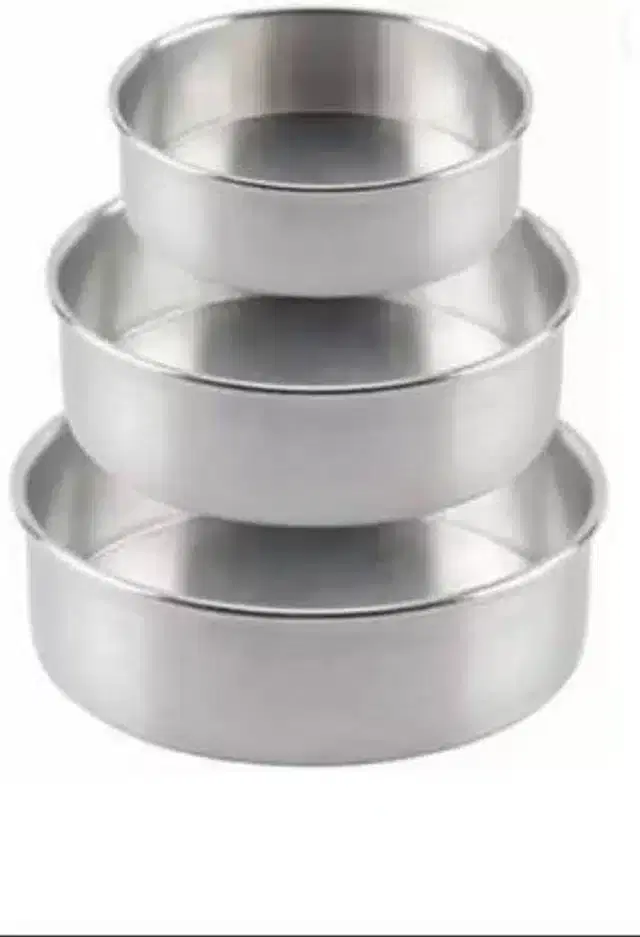 Aluminium Cake Mould Pans, Silver, Set of 3