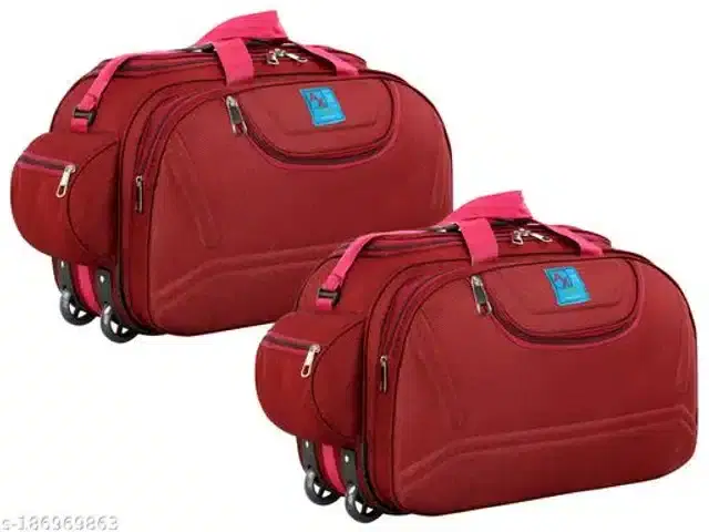 Polyester Trolley Duffel Bag for Men & Women, Maroon, Pack of 2