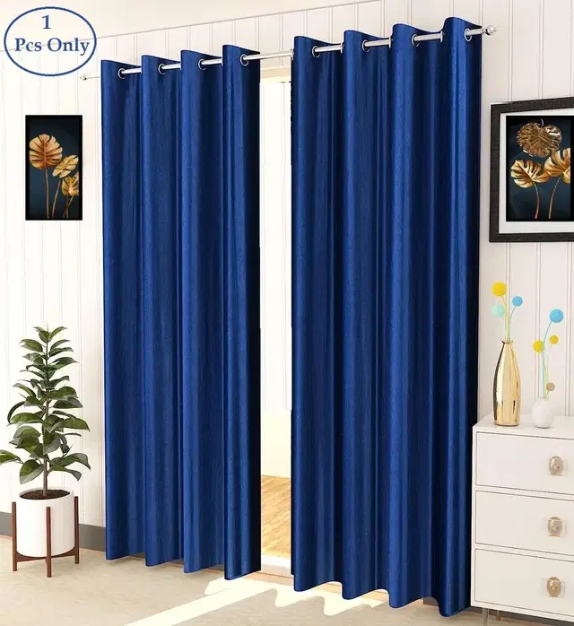 Polyester Blackout Plain Blue Door Curtain 7ft Pack of 1