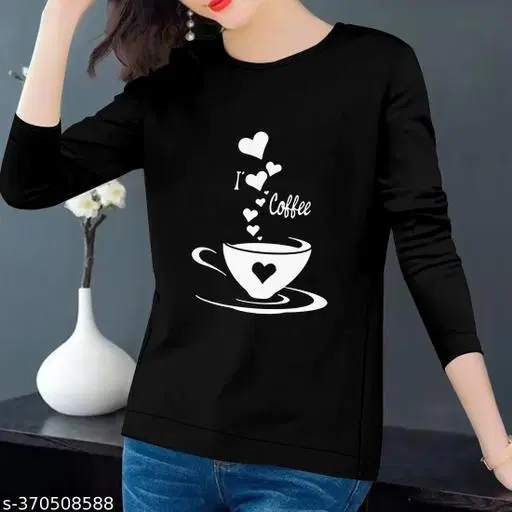 Cotton Printed Sweatshirt for Women (Black, M)