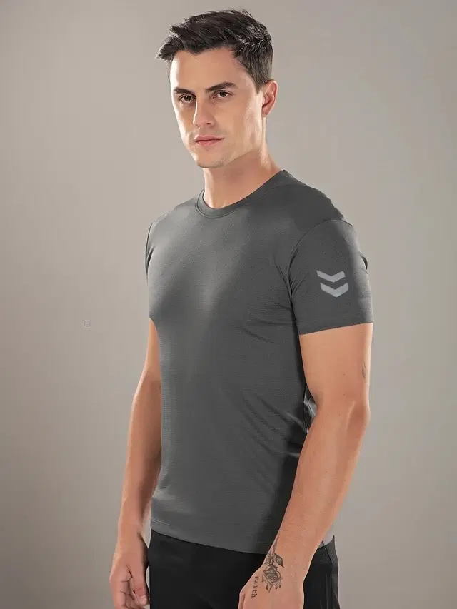 Round Neck Solid T-Shirt for Men, Grey (XL)