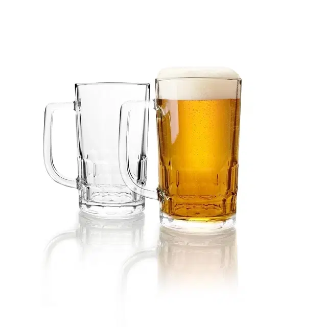 Cello Classic Glass Beer Mug, 335ml | Set of 2 | Heavy-Base Lead-Free Glass | Comfortable Handle