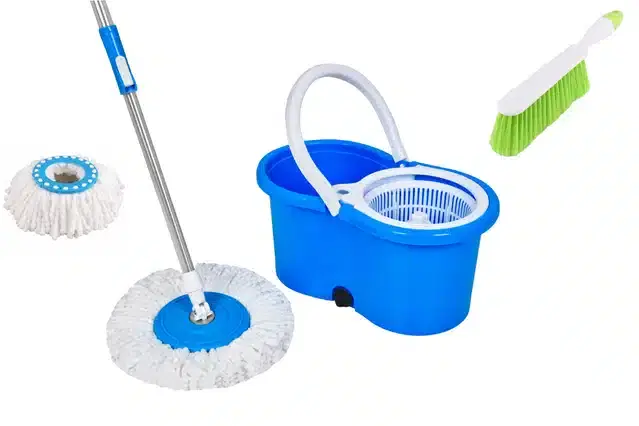 Dry Bucket Mop Set with 2 Refills & Cleaning Brush Combo, Set of 2, Multicolor
