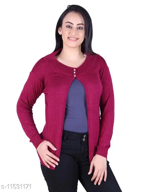 Acrylic Solid Sweater for Women (Wine, M)