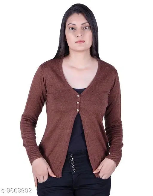 Acrylic Solid Sweater for Women (Brown, M)