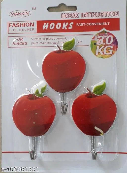 AMAZEWEAL Plastic Adhesive Wall Hooks, Multicolor, Pack of 3