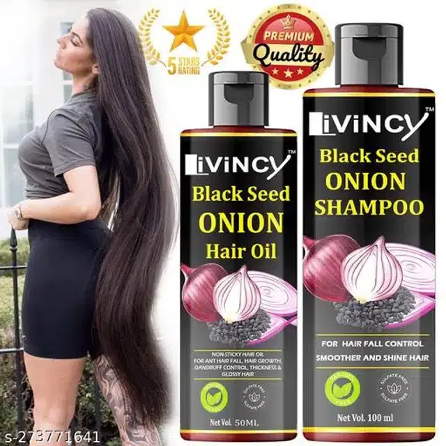 Livincy Black Seed Onion Hair Oil, 50 ml with Shampoo, 100 ml, Set of 2